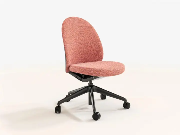 Single item render by Anomatics of the Teknion Essa task chair, shown with the five-star base and casters
